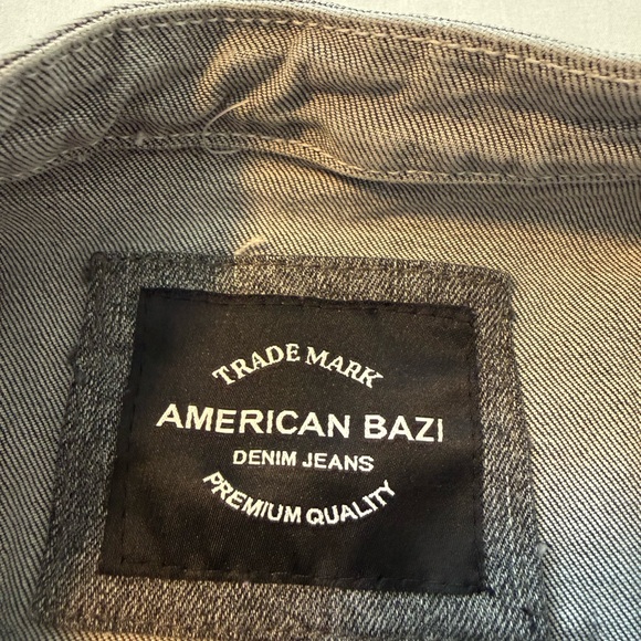 American Bazi Two-Tone Gray Denim Moto Jacket - Picture 2 of 4